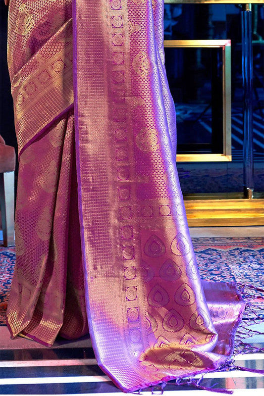 Demesne Purple Kanjivaram Silk Saree With Beautiful Blouse Piece