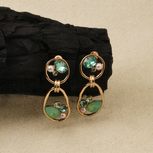 London Women's Green Encircled Gem Drop Earrings