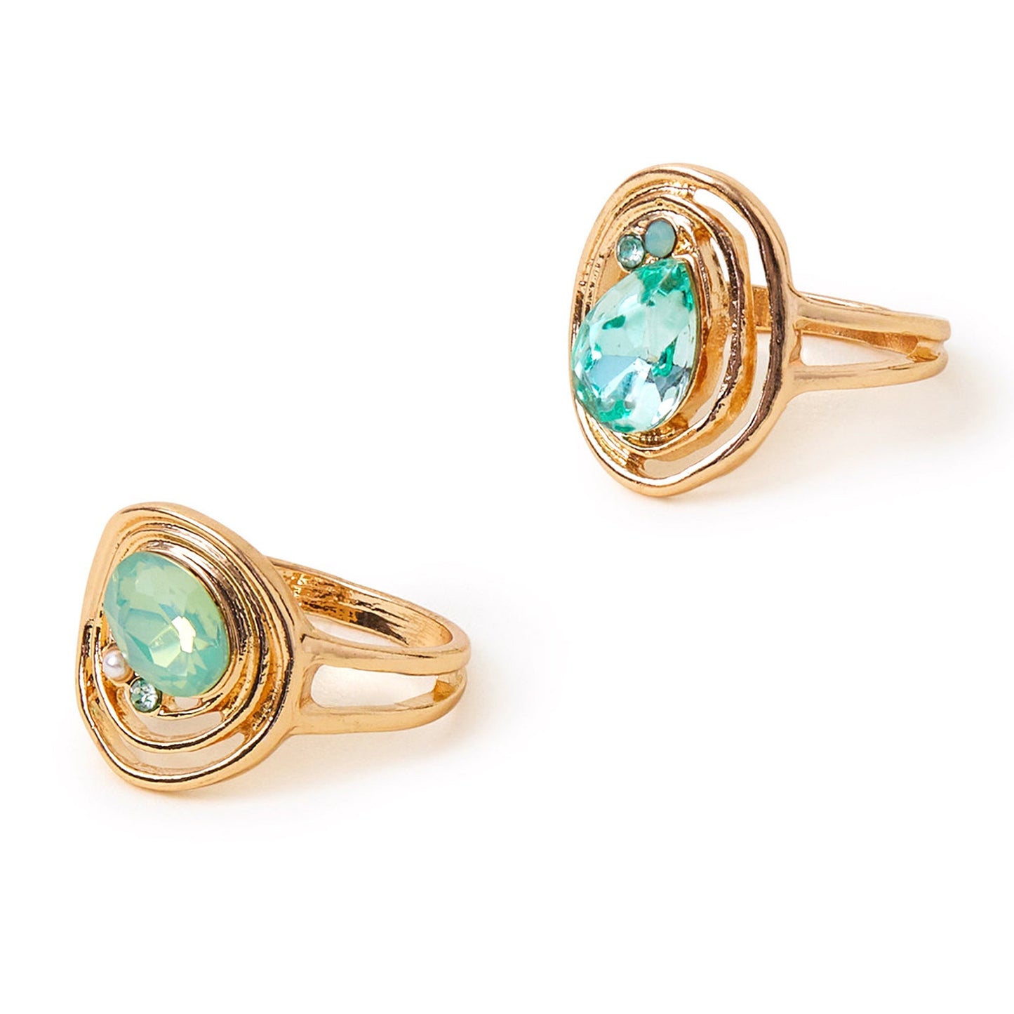 London Women's Green 2-Pack Encircled Gem Rings Green-Small
