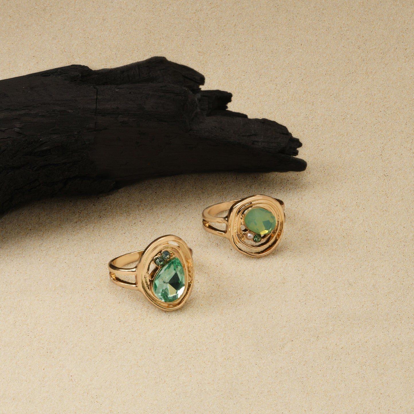 London Women's Green 2-Pack Encircled Gem Rings Green-Medium