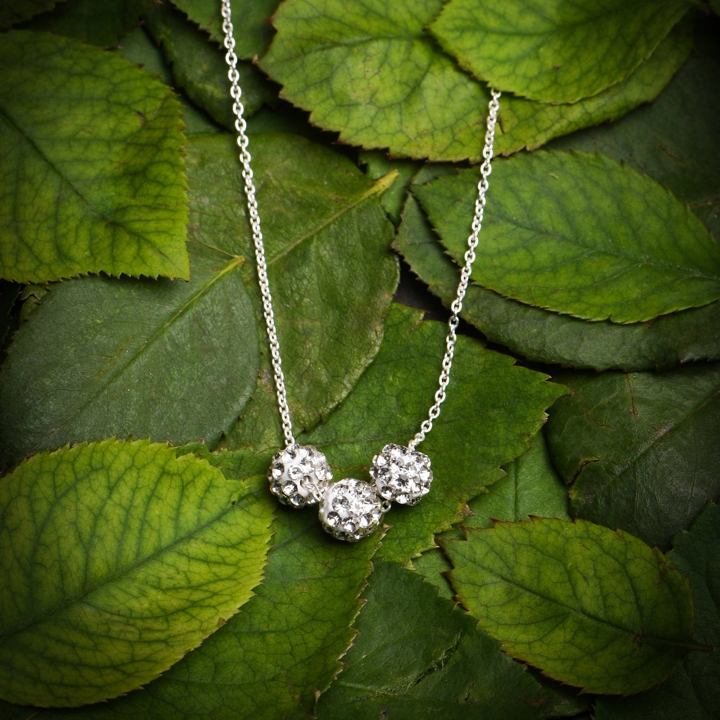 London Women's 925 Sterling Silver Triple Pave Ball Necklace