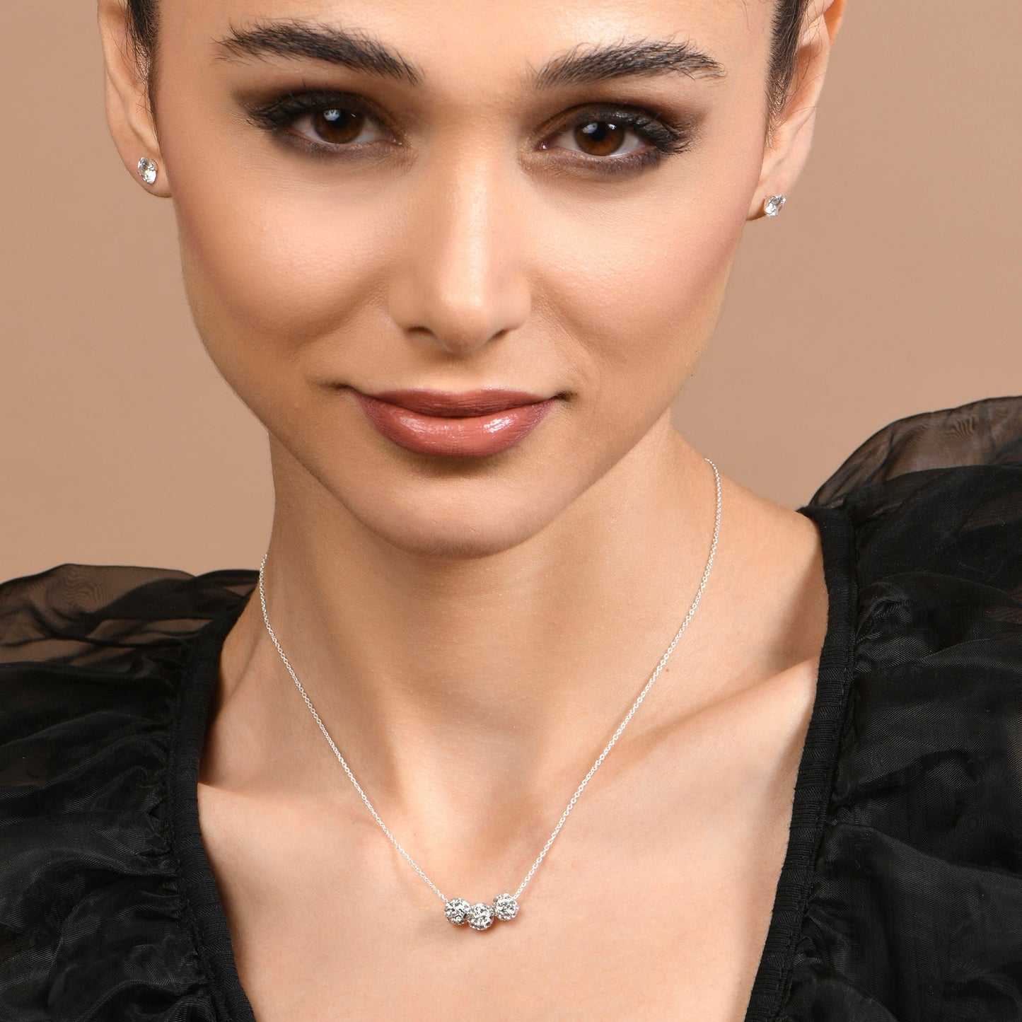 London Women's 925 Sterling Silver Triple Pave Ball Necklace