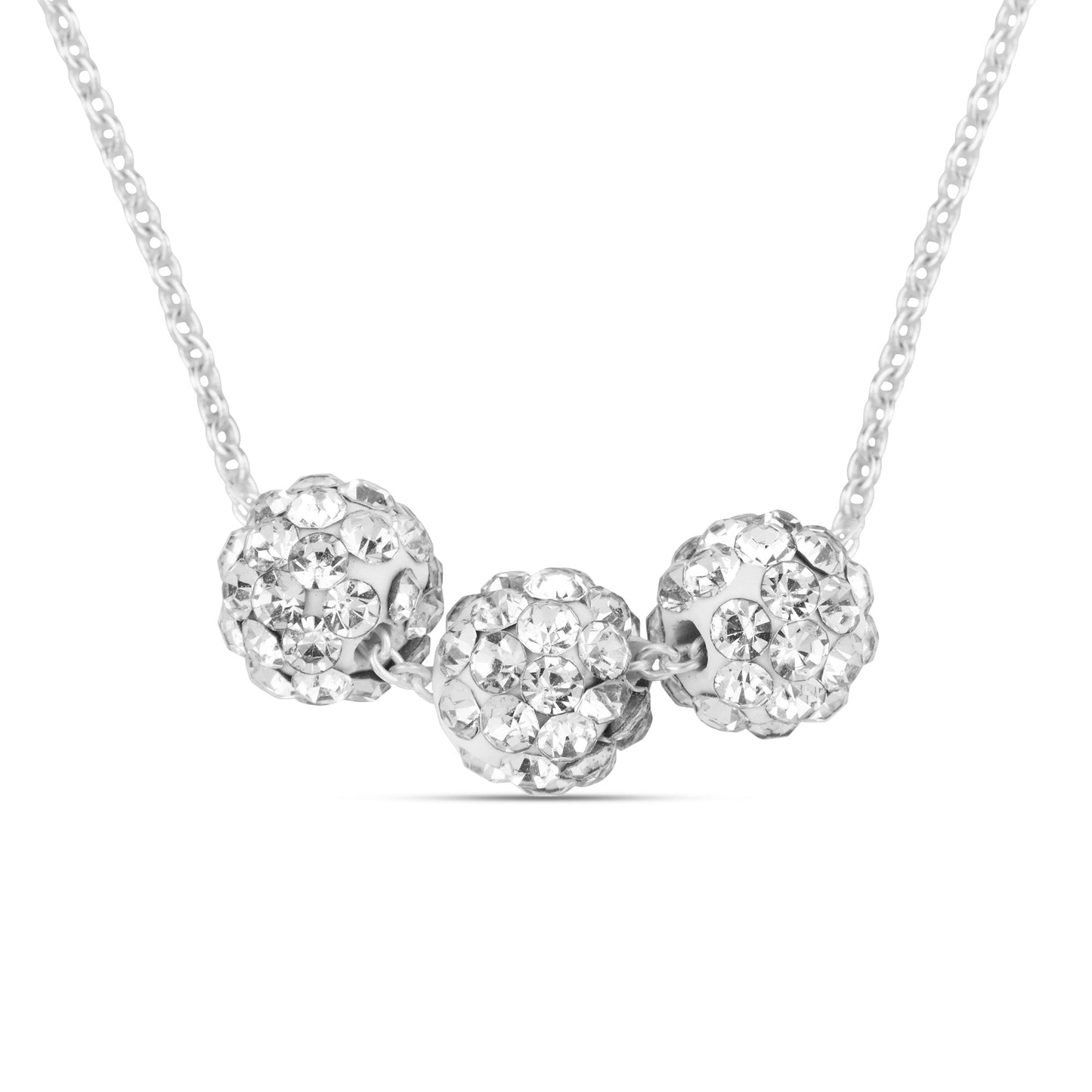 London Women's 925 Sterling Silver Triple Pave Ball Necklace