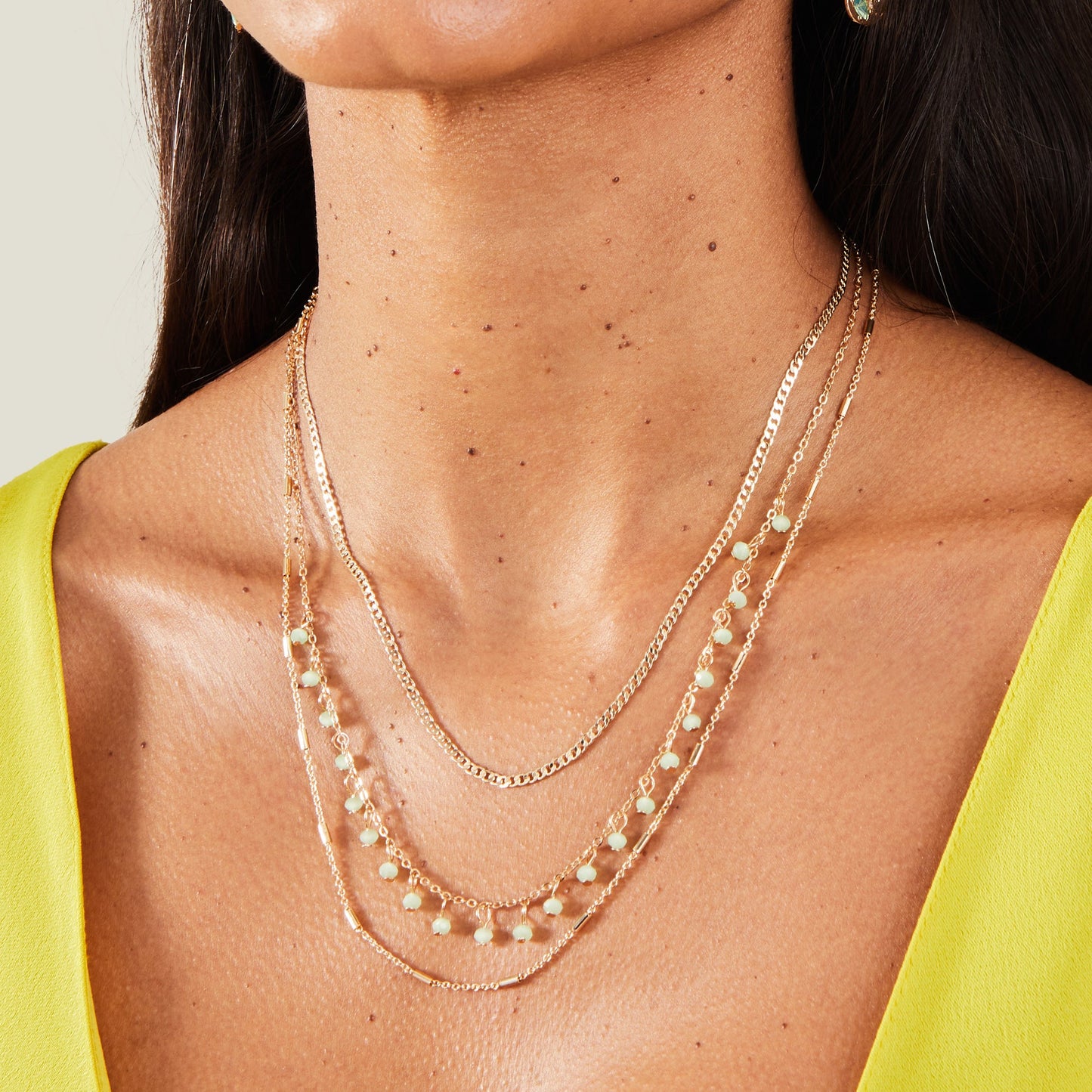 London Women's Gold Bead And Chain Layered Necklace