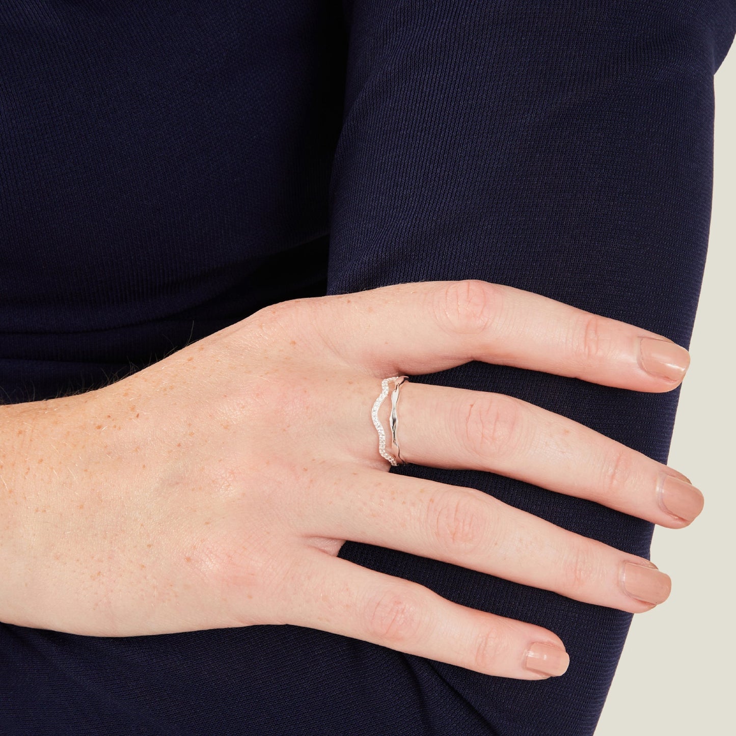 London Women's 925 Sterling Silver Hallmark Cubic Zirconia Sparkle Wiggle Ring