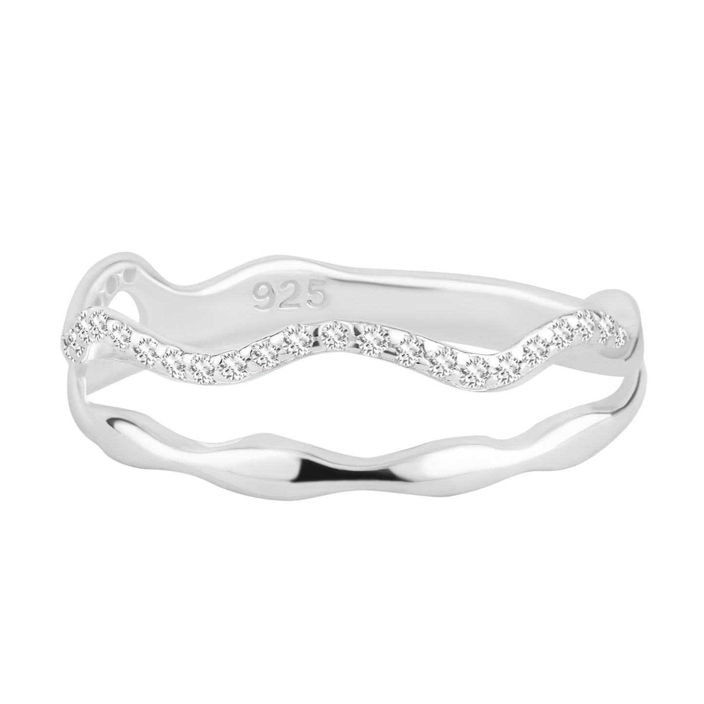 London Women's 925 Sterling Silver Hallmark Cubic Zirconia Sparkle Wiggle Ring
