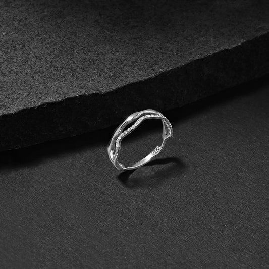 London Women's 925 Sterling Silver Hallmark Cubic Zirconia Sparkle Wiggle Ring-Large