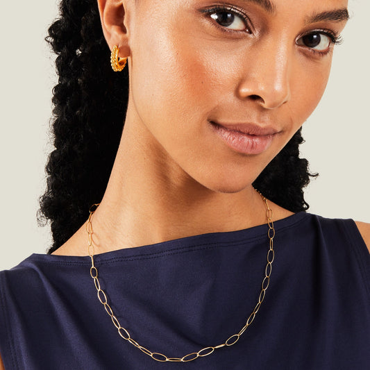 London Women's Z Real Gold-Plated Oval Link Chain Necklace