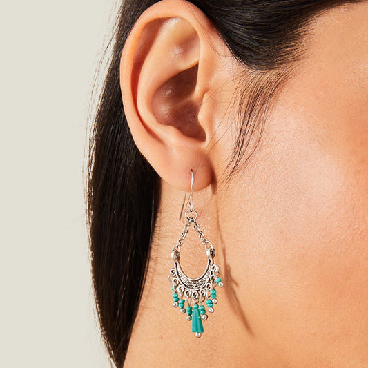 London Women's Turquoise Mini Tassel Fan Earrings