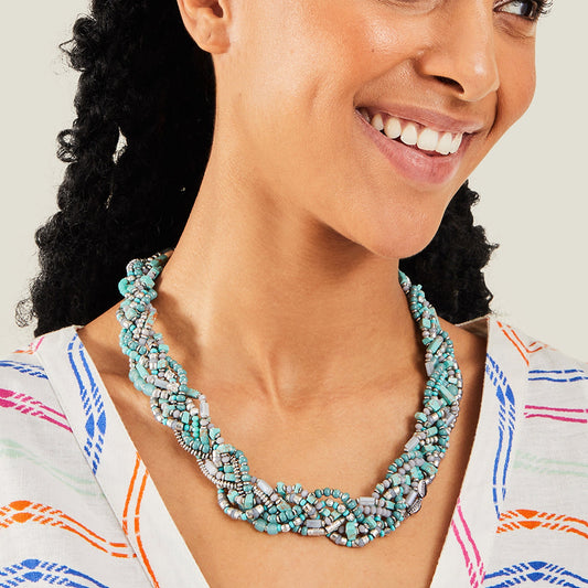 London Women's Turquoise Statement Beaded Plait Necklace