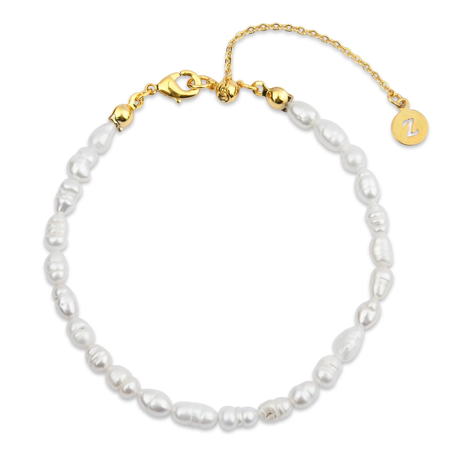 London Women's Z Real Gold Plated Z Seed Pearl Bracelet