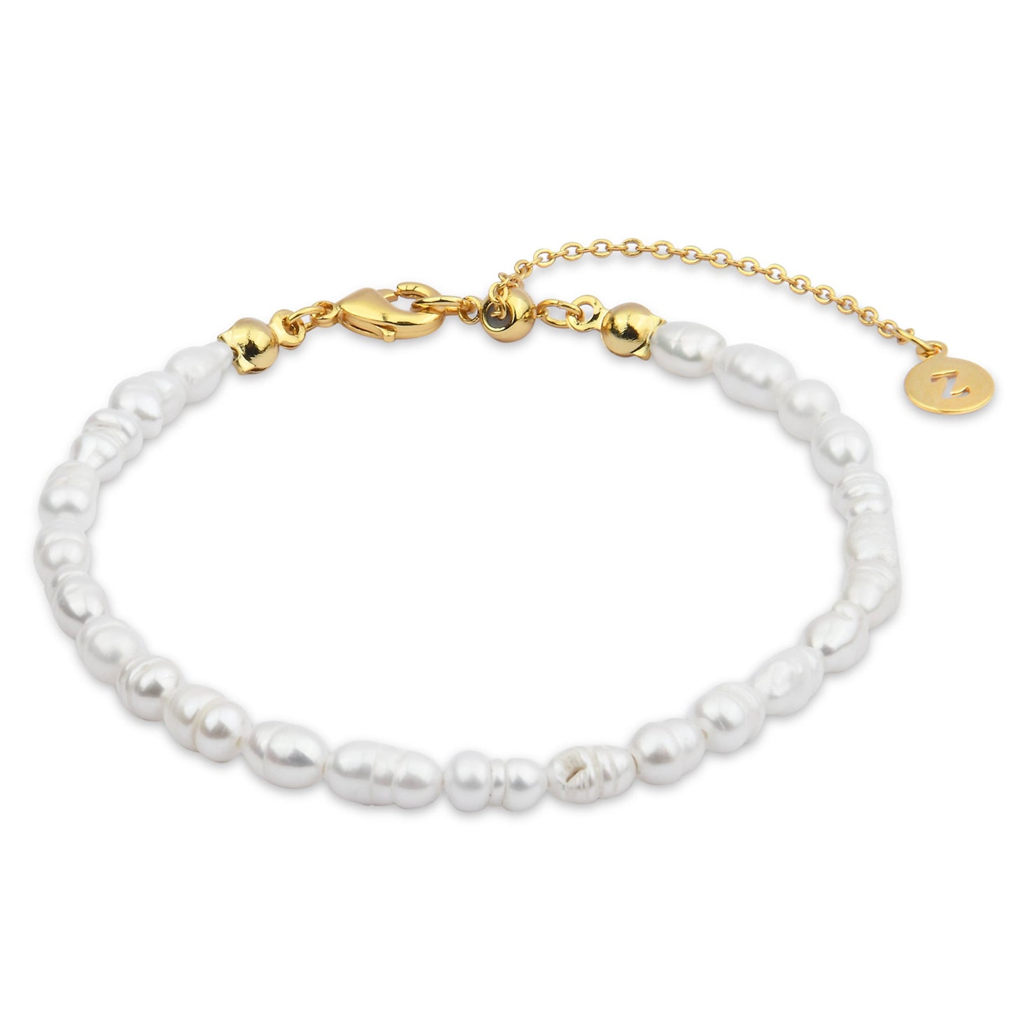 London Women's Z Real Gold Plated Z Seed Pearl Bracelet