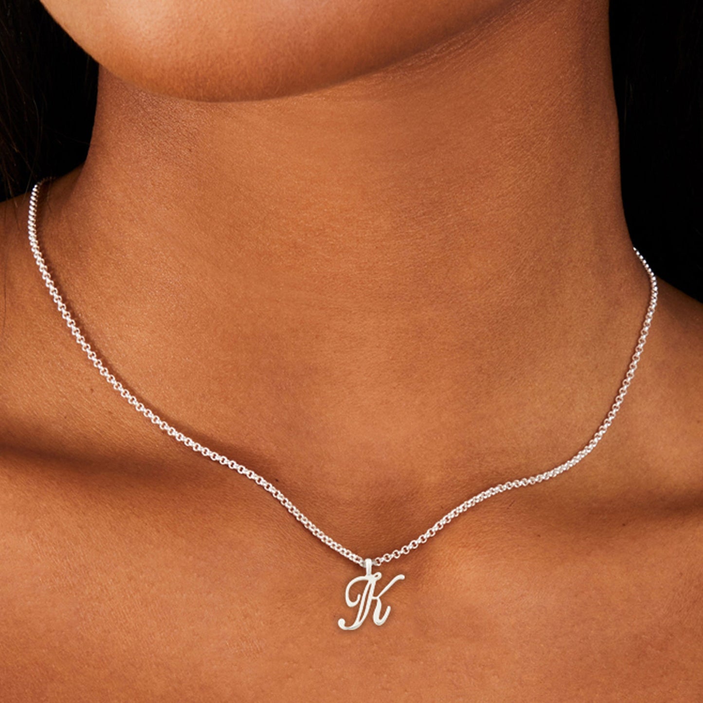 London Women's Sterling Silver-plated Initial Necklace Letter K