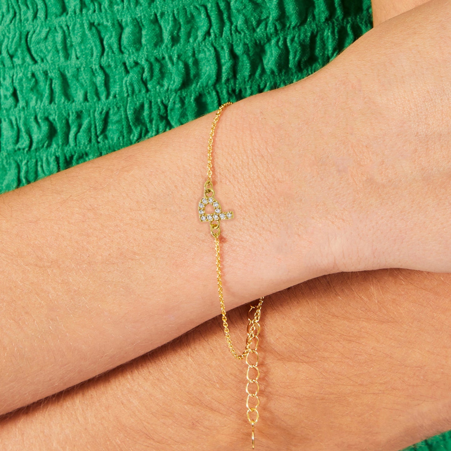 London Women's Z Real Gold Plated Cubic Zirconia Initial Bracelet Letter P