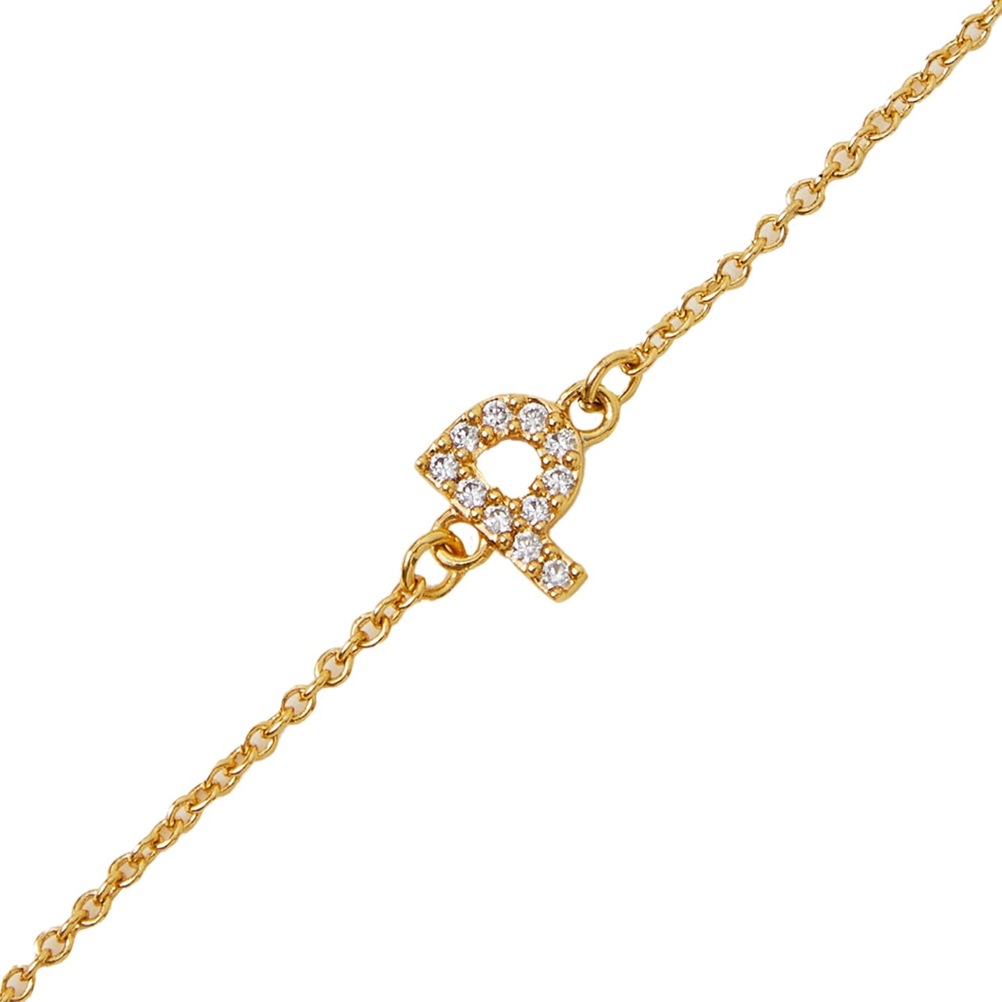 London Women's Z Real Gold Plated Cubic Zirconia Initial Bracelet Letter P