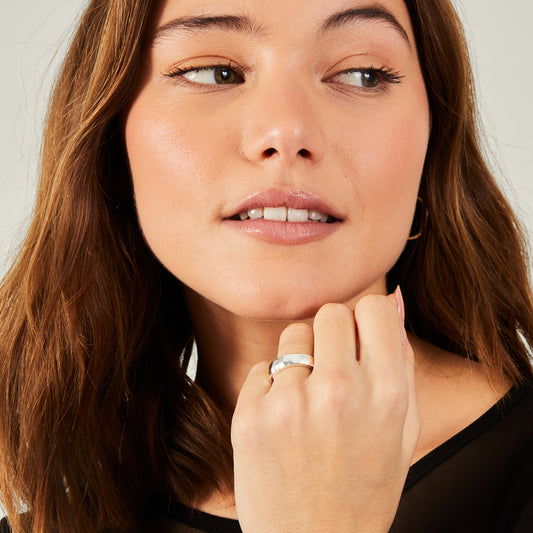 London Women's Sterling Silver-plated Hammered Ring Silver - LARGE