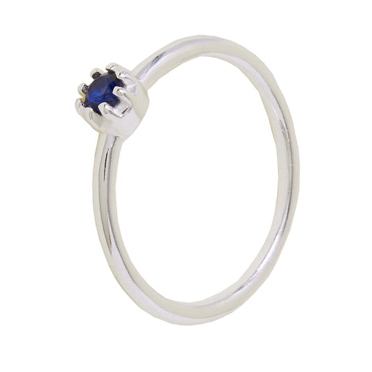 London Women's 925 Sterling Silver Hallmark Navy Blue Sparkle Ring - Medium