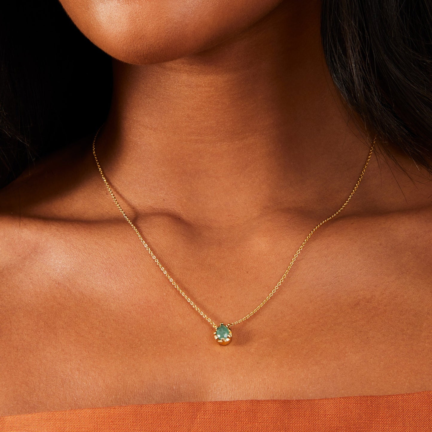 London Women's Z Real Gold Plated Pear Aventurine Necklace