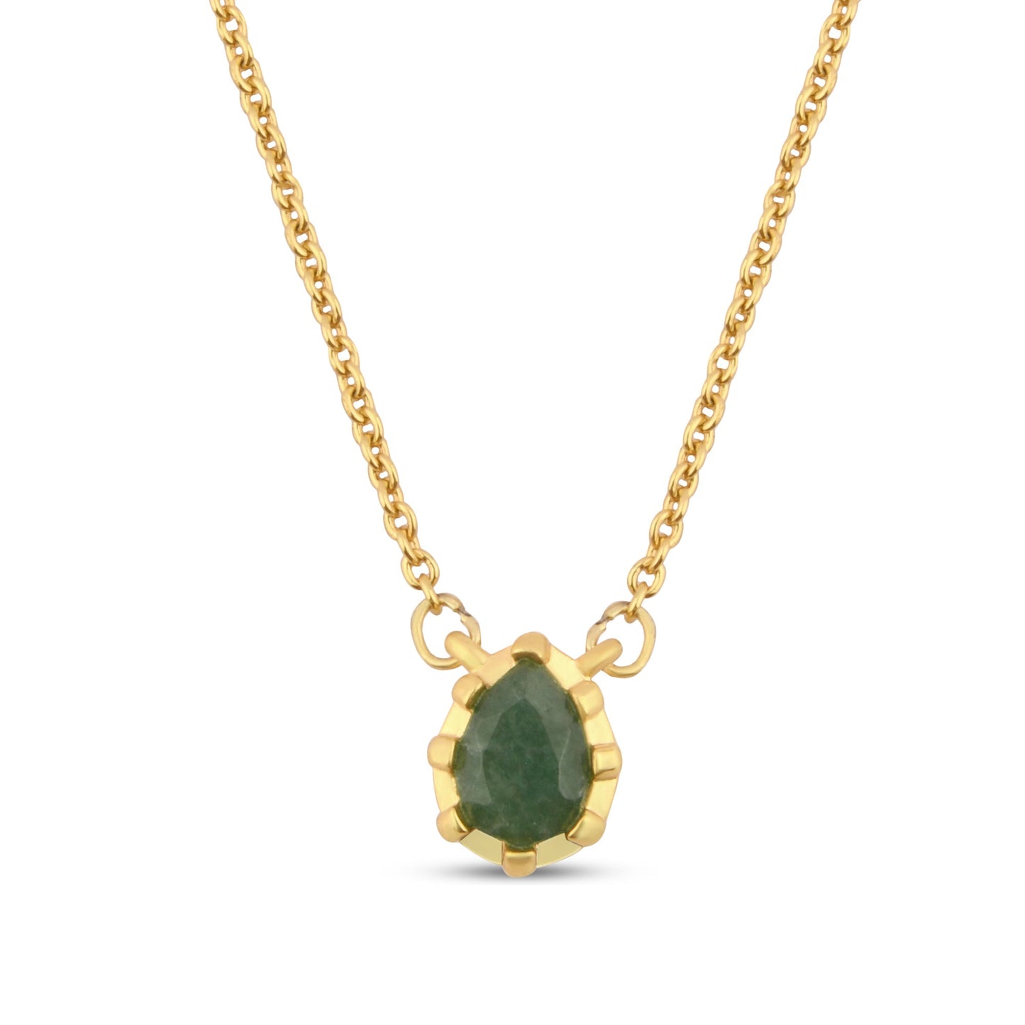 London Women's Z Real Gold Plated Pear Aventurine Necklace