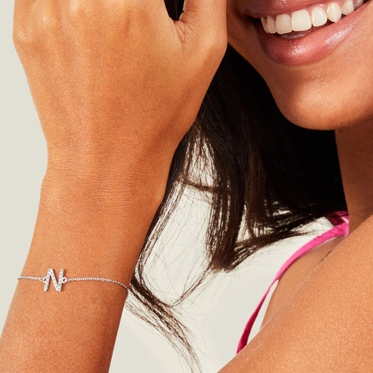 London Women's Sterling Silver Sparkle N Initial Bracelet