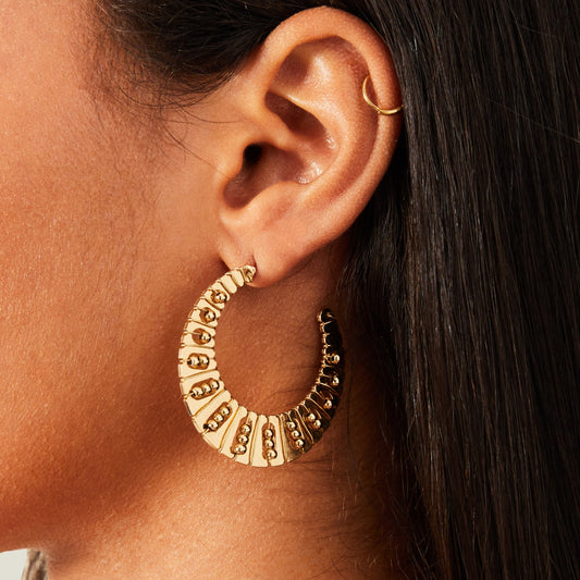 London Women's Gold Textured Bobble Hoops Earrings