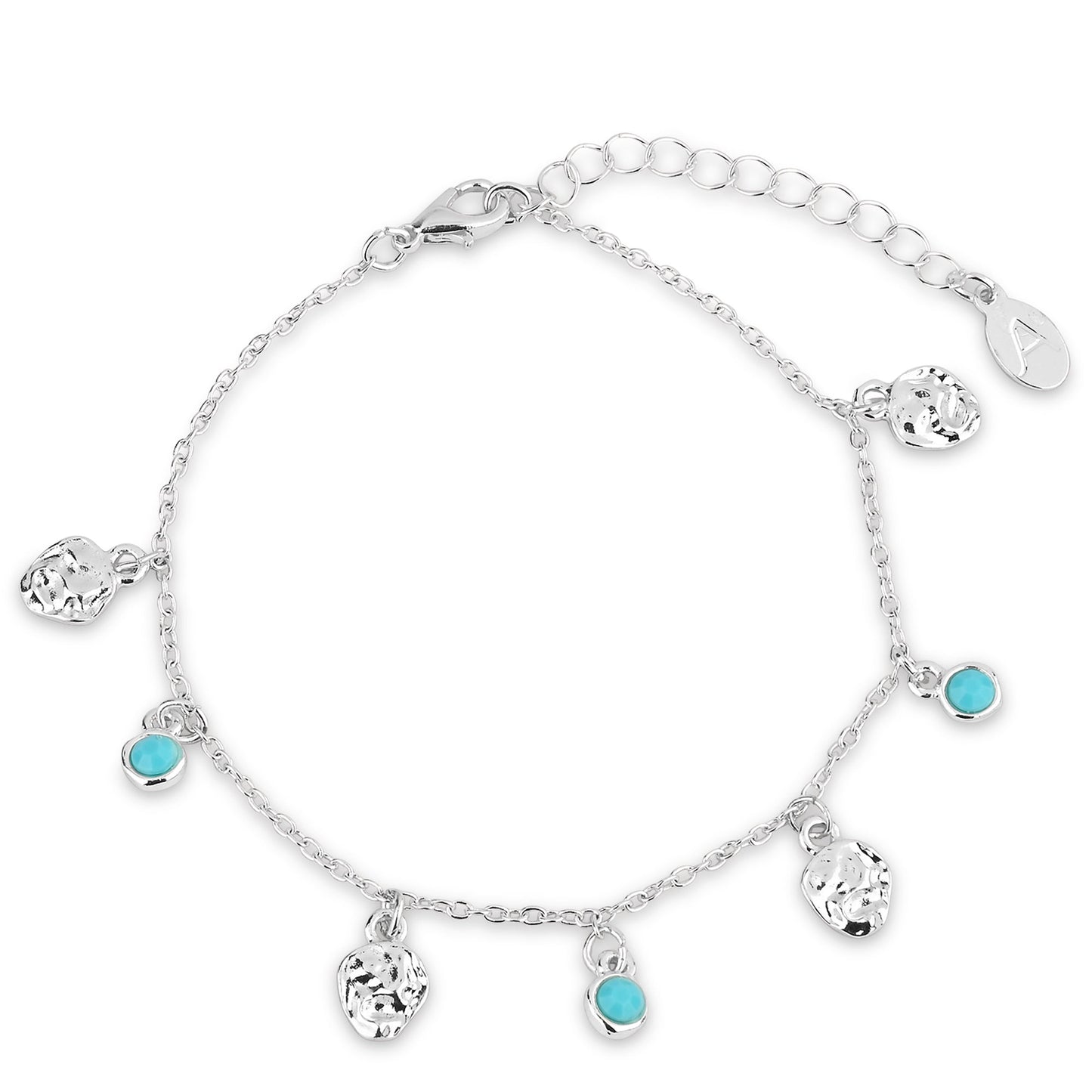 London Women's Silver Molten Disc Drop Anklet