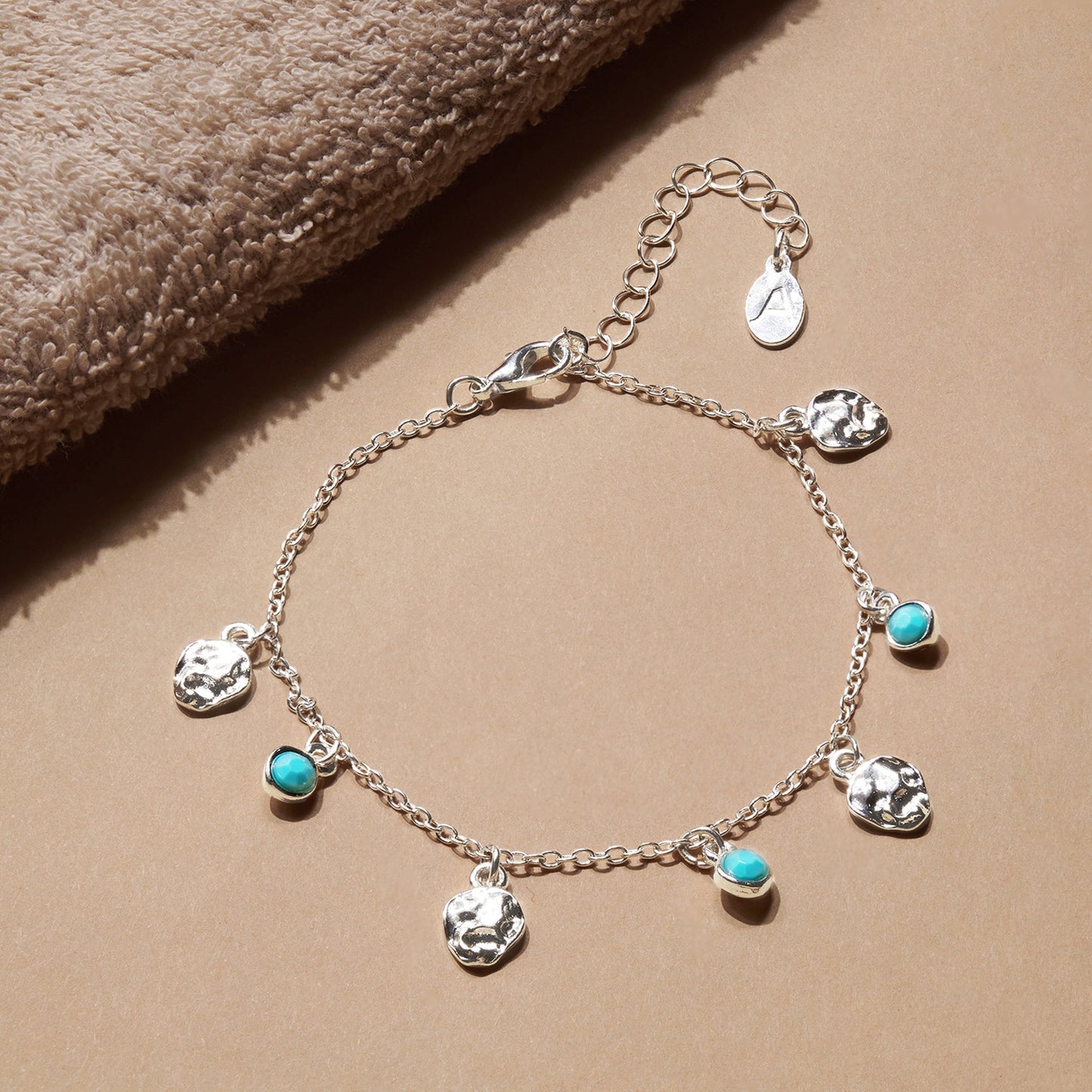 London Women's Silver Molten Disc Drop Anklet