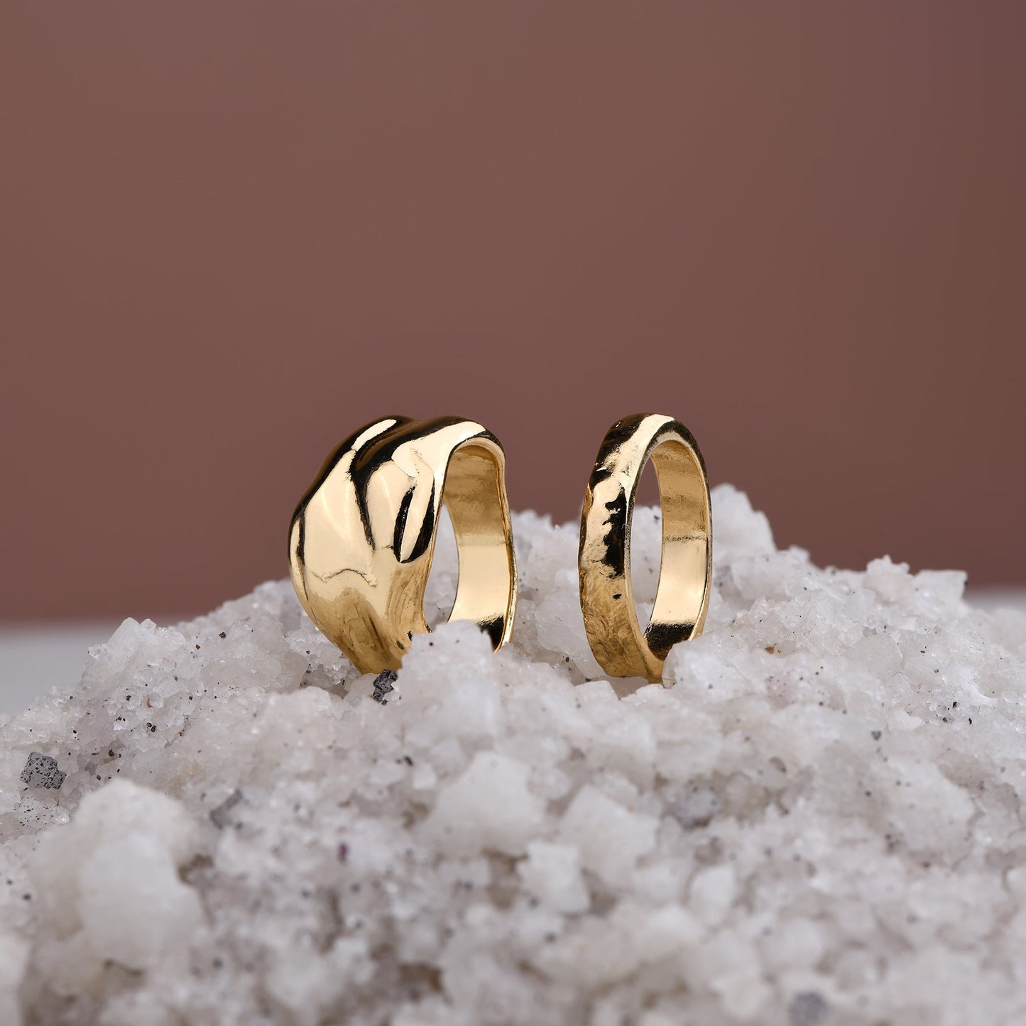London Women's Gold Textured Chunky Rings Pack Of 2-Small