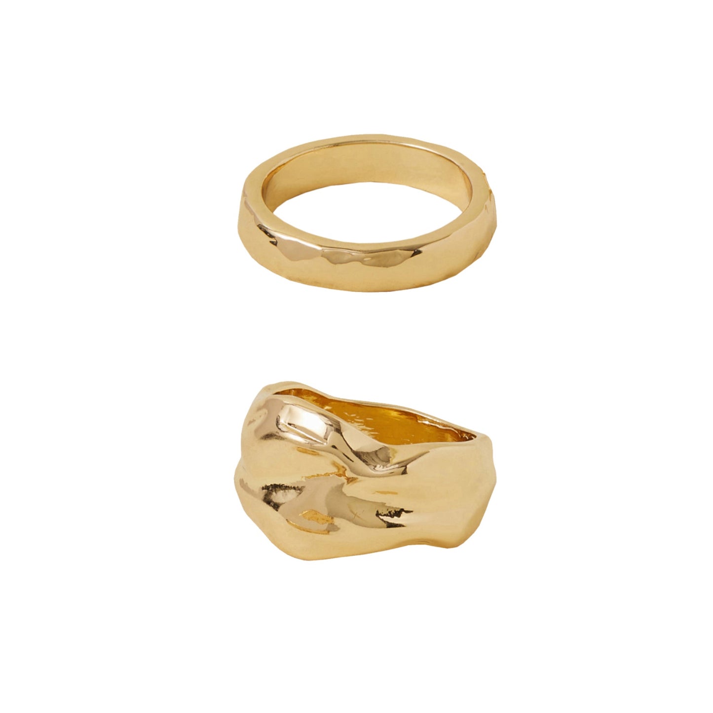 London Women's Gold Textured Chunky Rings Pack Of 2-Small