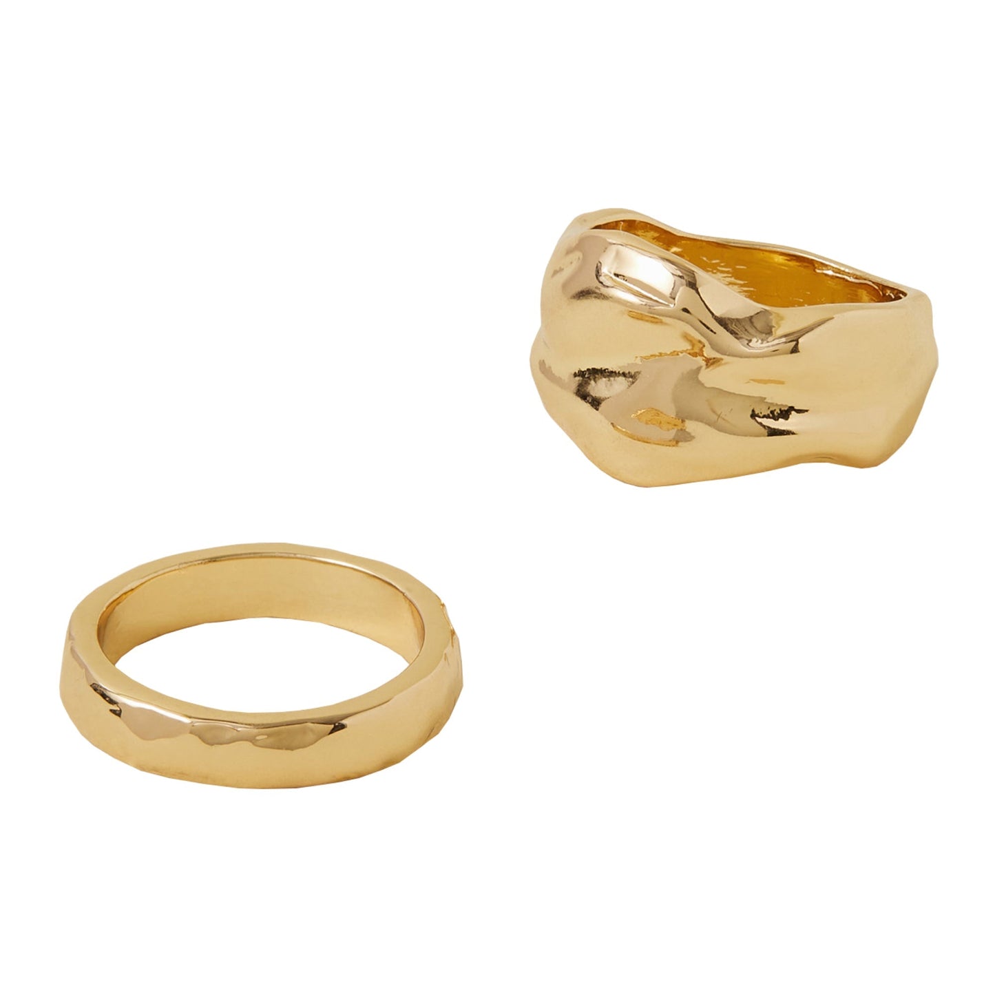 London Women's Gold Textured Chunky Rings Pack Of 2-Medium