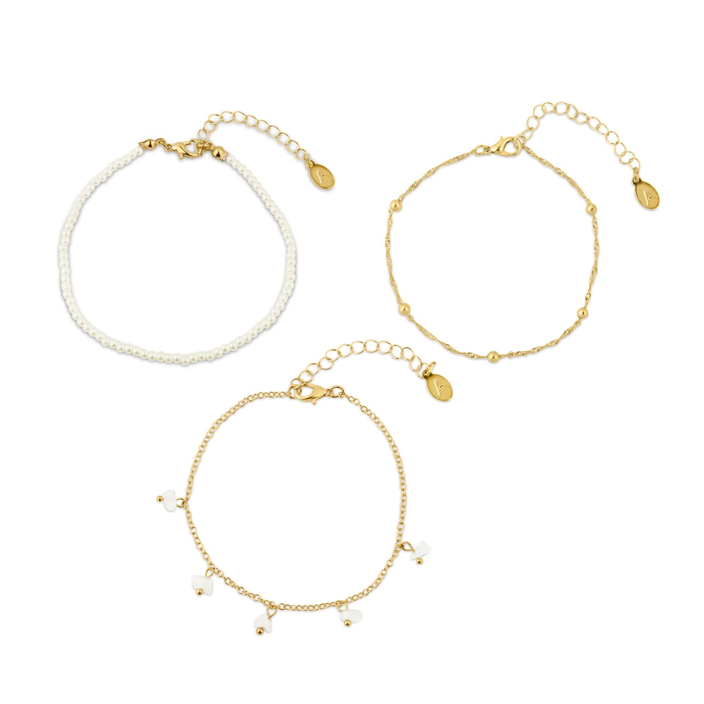 London Women's Gold Faux Pearl Stone Anklets Pack Of 3