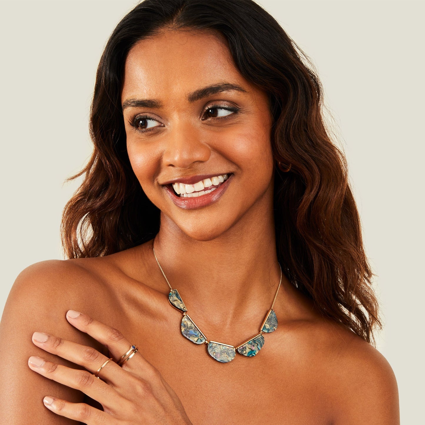 London Women's Gold Mother Of Pearl Semi Circle Necklace