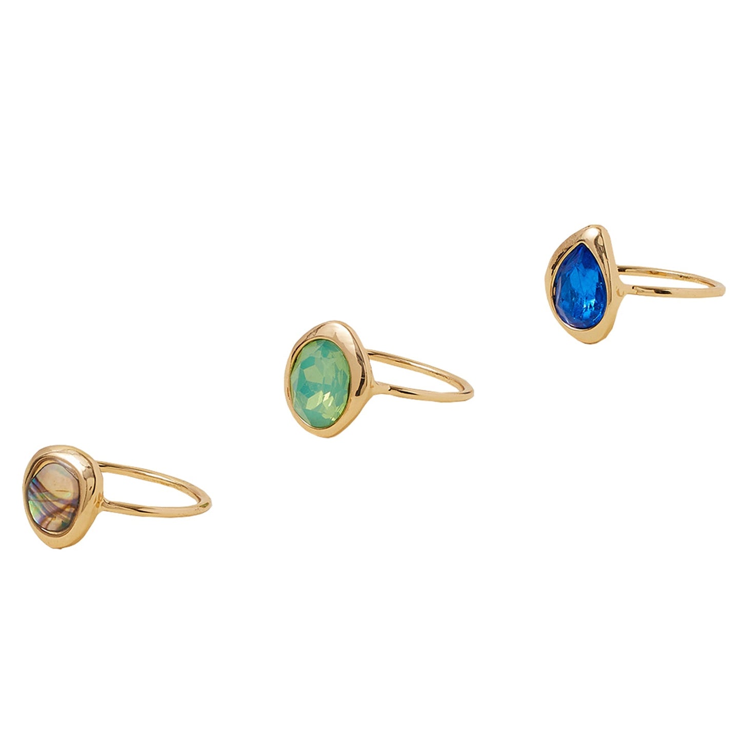 London Women's Gold Molten Gem Rings Green Set Of 3 - MEDIUM