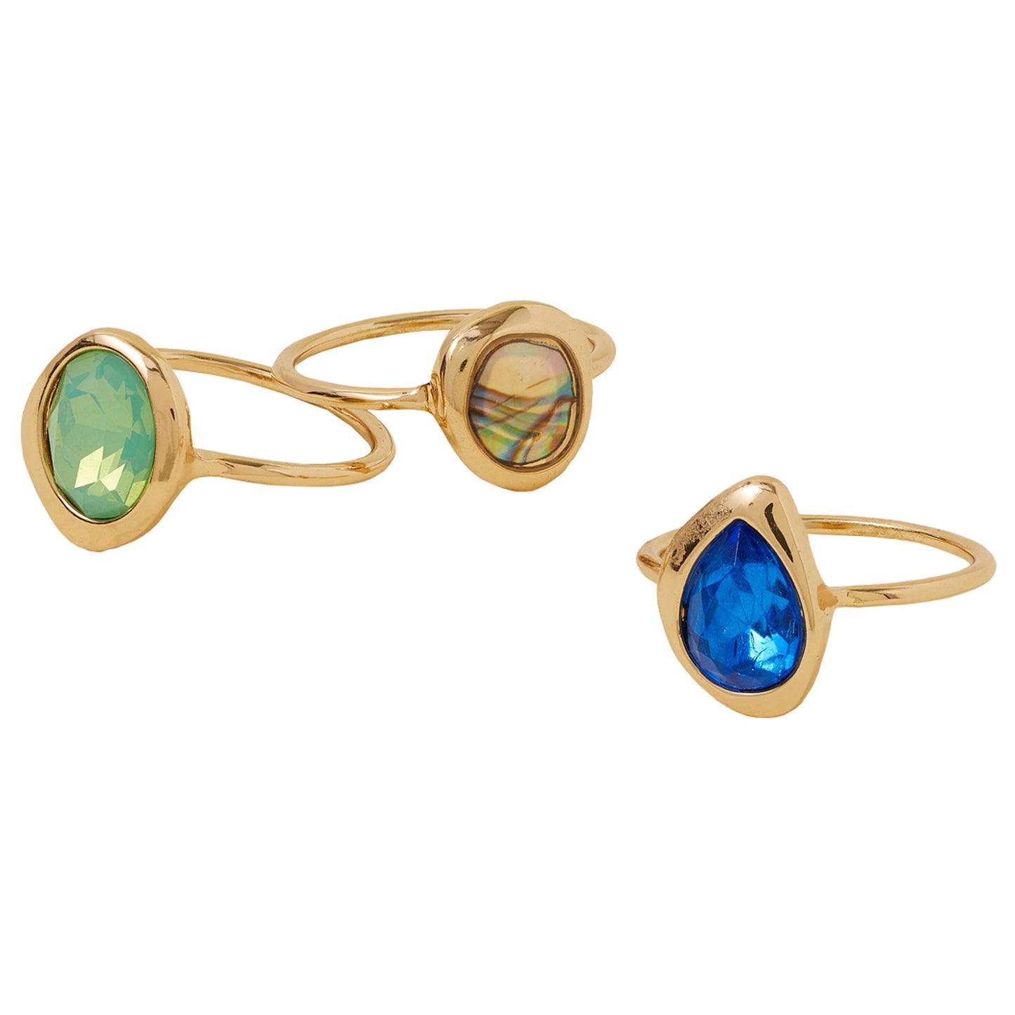 London Women's Gold Molten Gem Rings Green Set Of 3 - MEDIUM