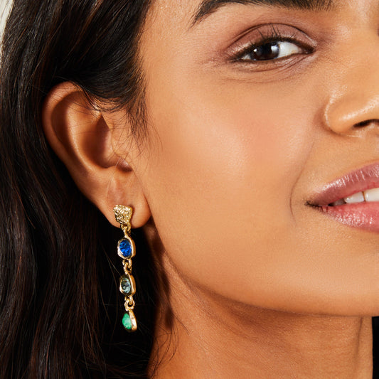 London Women's Multi Organic Molten Gem Long Drop Earrings