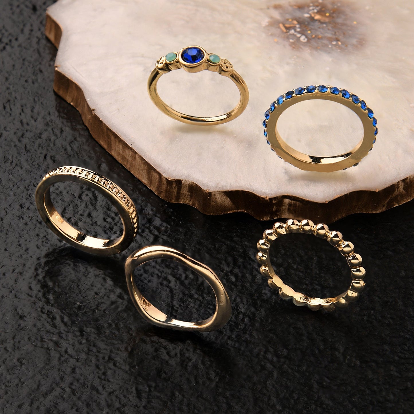 London Women's Blue Gem Band Rings Pack of 5-Large