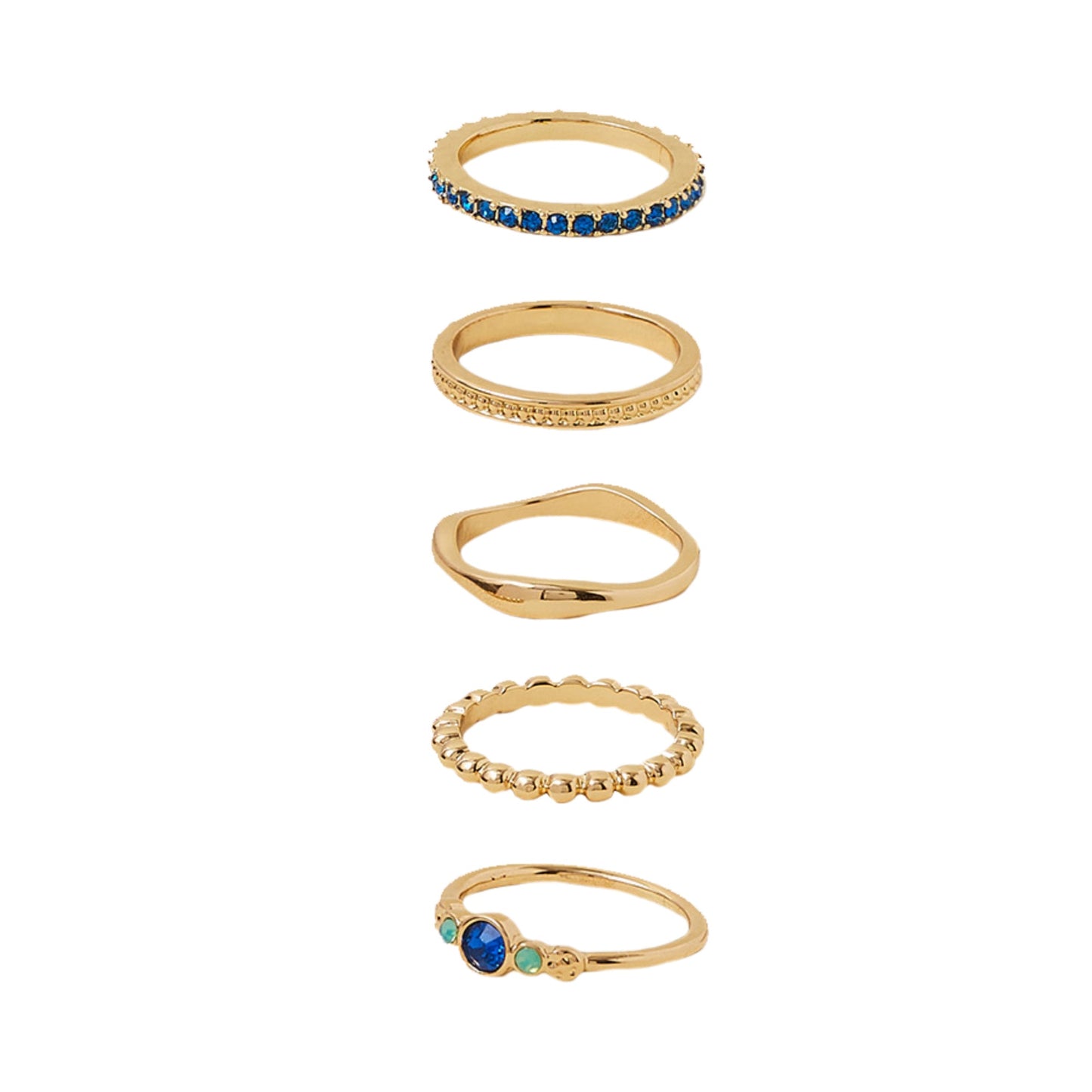 London Women's Blue Gem Band Rings Pack of 5-Large