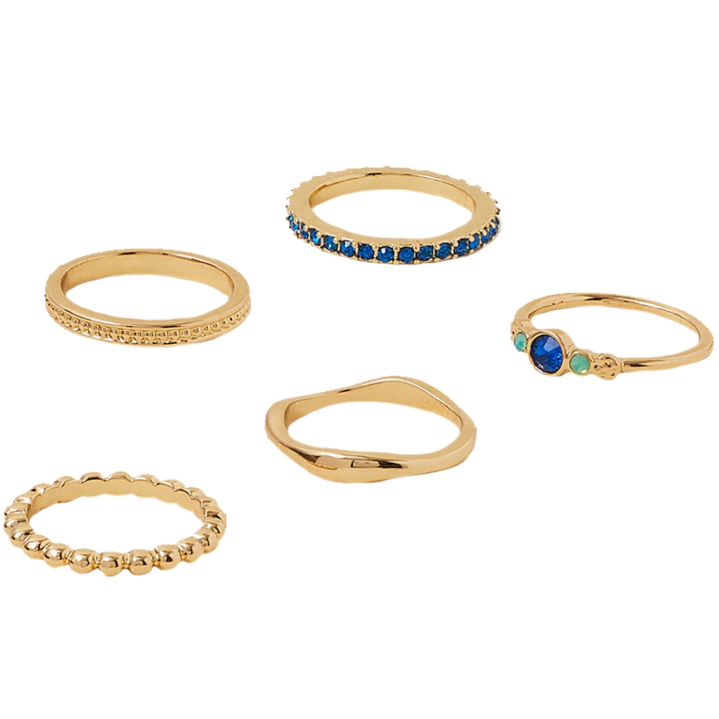 London Women's Blue Gem Band Rings Pack of 5-Large