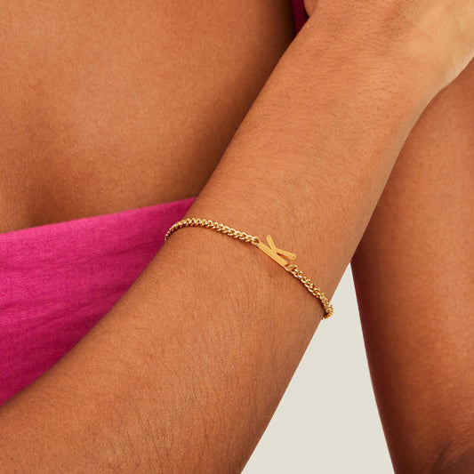 London Women's Z Real Gold Plated East West Initial Bracelet Letter K