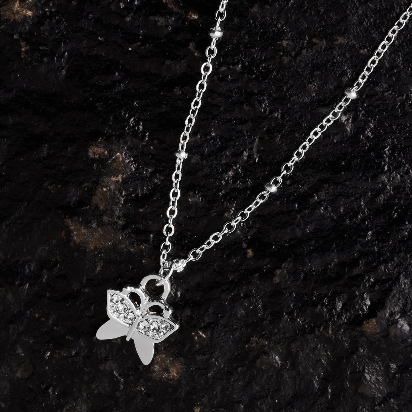 London Women's Silver Pave Butterfly Pendant Necklace