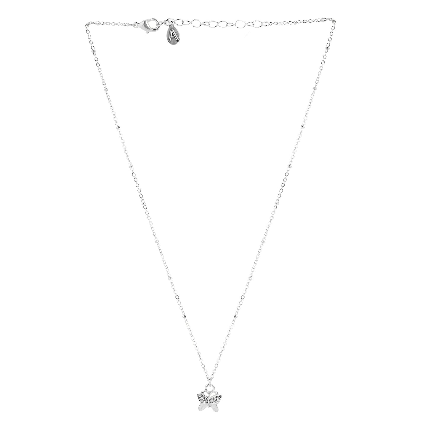 London Women's Silver Pave Butterfly Pendant Necklace