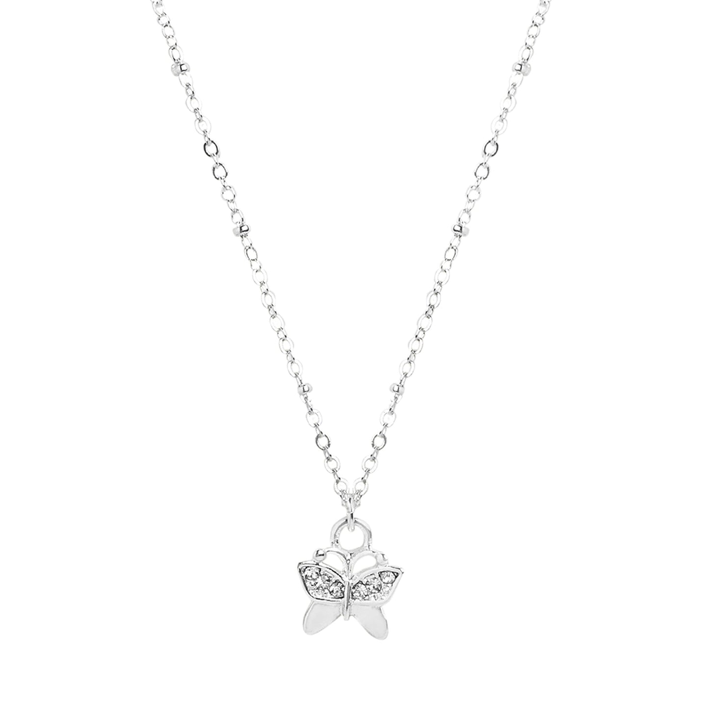 London Women's Silver Pave Butterfly Pendant Necklace