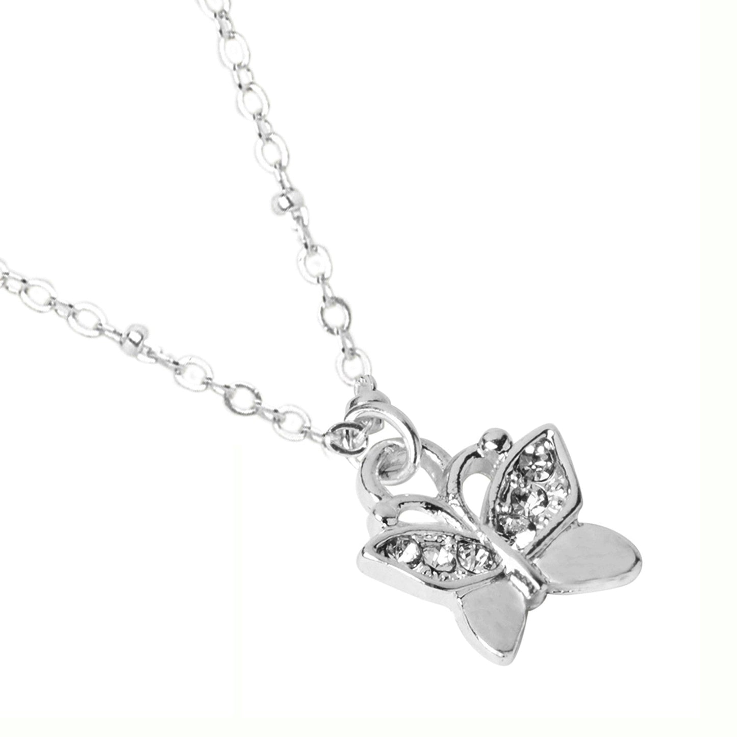 London Women's Silver Pave Butterfly Pendant Necklace