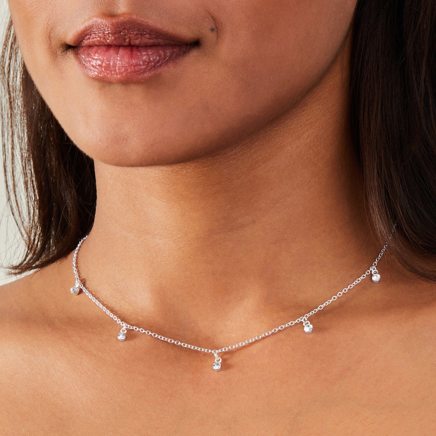 London Women's Silver Gem Station Necklace