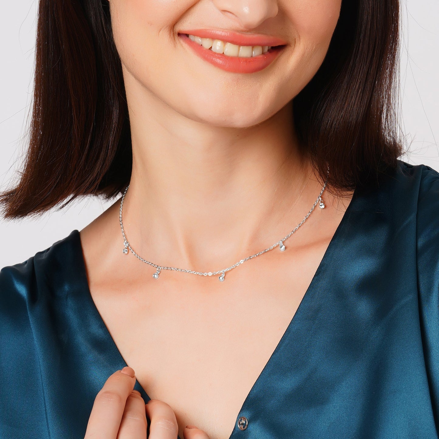 London Women's Silver Gem Station Necklace