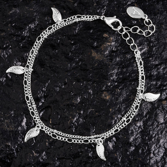 London Women's Silver Leaf Station Layered Bracelet