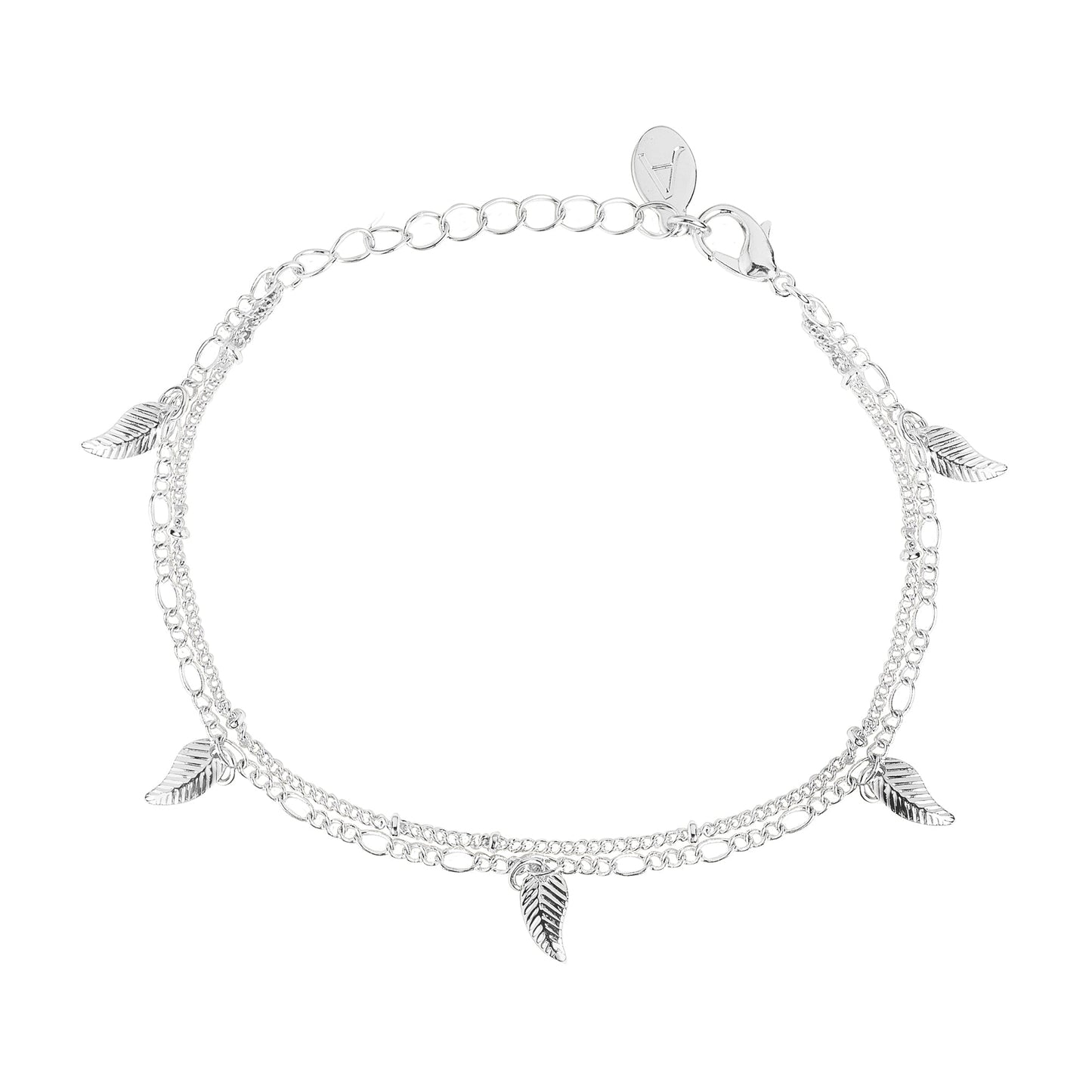 London Women's Silver Leaf Station Layered Bracelet