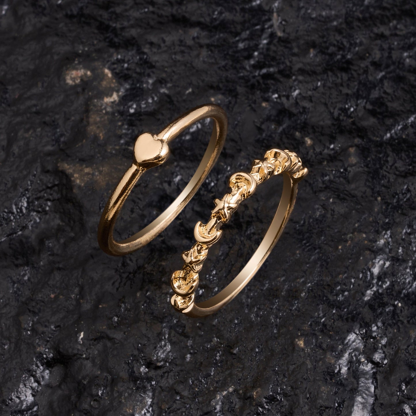 London Women's Gold Star And Moon Rings Pack of 2 - Small