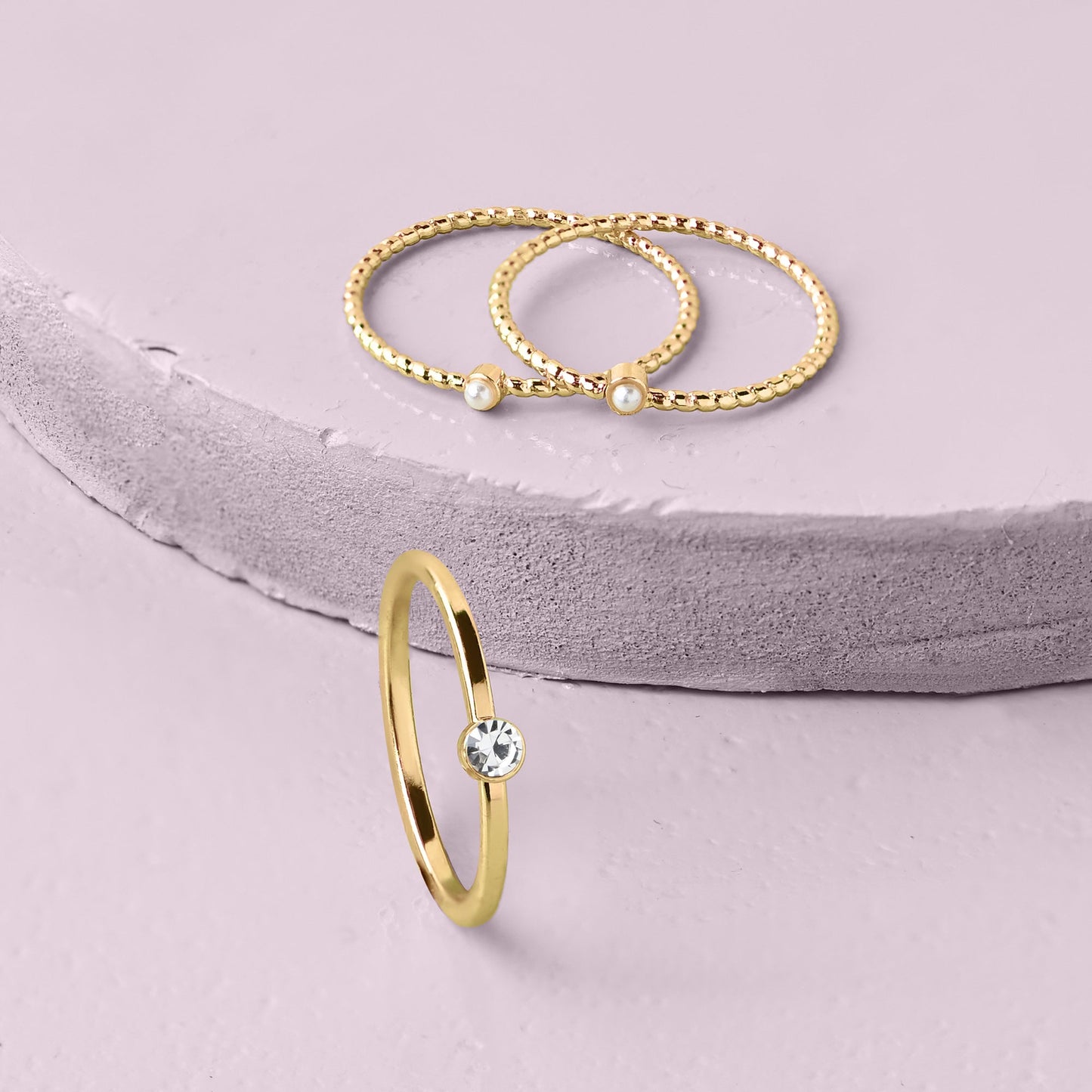 London Women's Gold Gem Pearl Rings Pack Of 3-Small