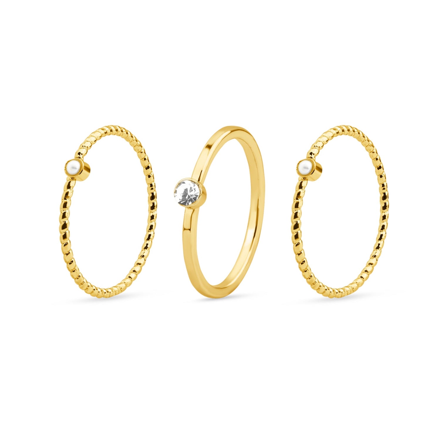 London Women's Gold Gem Pearl Rings Pack of 3 - Medium